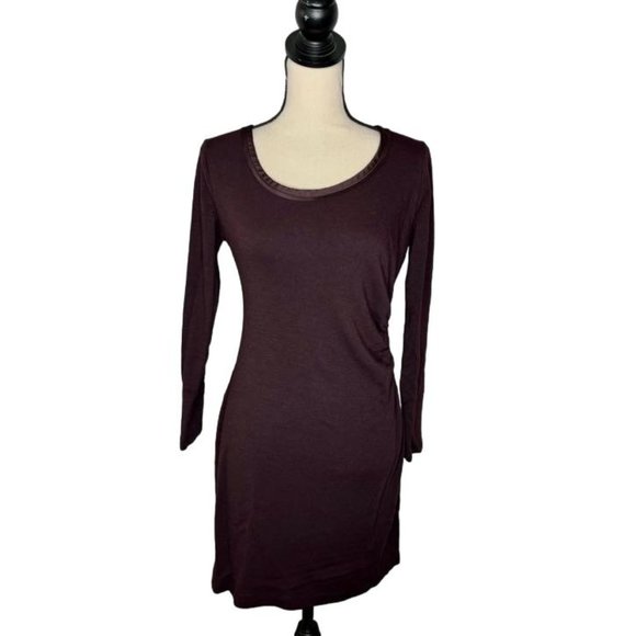 Ann Taylor Brown Scoop Neck Long Sleeve Knit Mini Dress Women's Size 10 - Picture 1 of 8